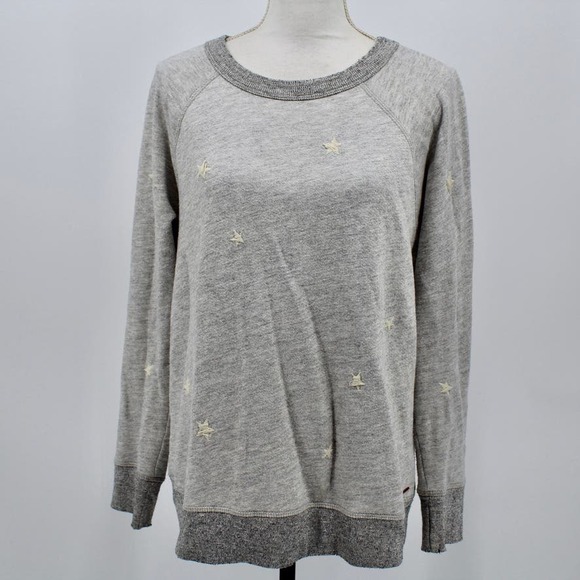 n:PHILANTHROPY Tops - n:Philanthropy Star Embroidered Terry Sweatshirt Gray White Cotton Blend Small